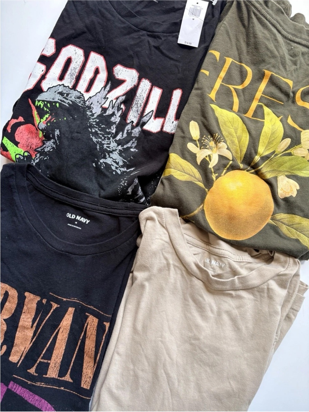 Old Navy Men's M 4 Pack Graphic T-shirts Short Sleeve Mixed Lot Godzilla Nirvana